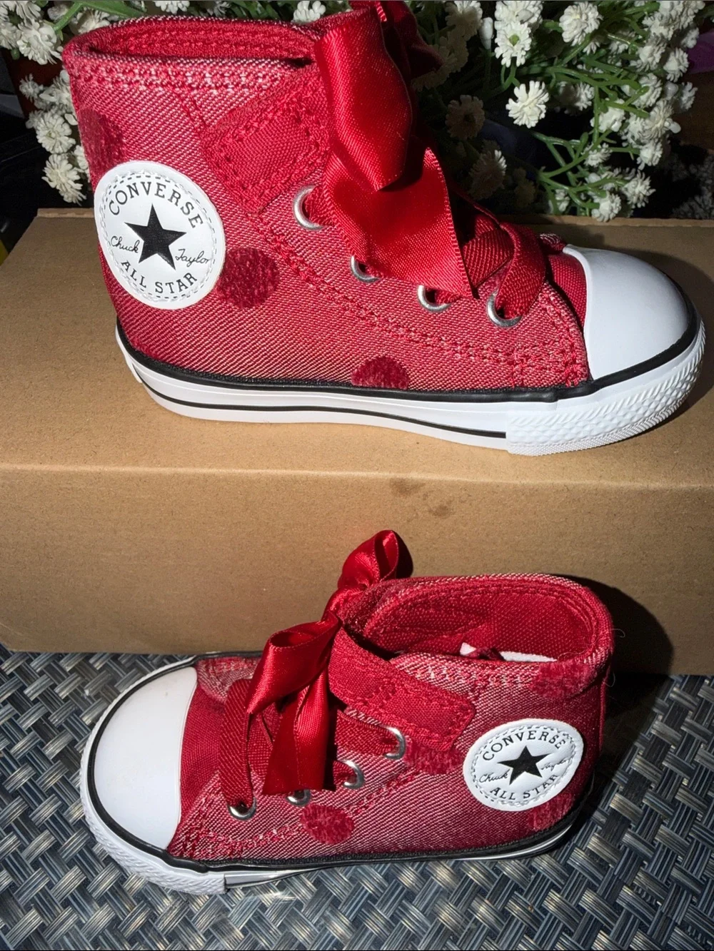 Converse Kids Red High-Top Sneakers with Satin Ribbon Laces
